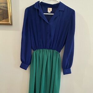 Herman Marcus Studio Vintage 1970’s Color Block Blue‎ Green Dress Women’s Size 6